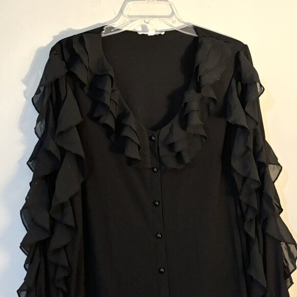 Perception Concept Womens Black Ruffle Long Sleeve Button Down Shirt Top XL - Picture 2 of 4